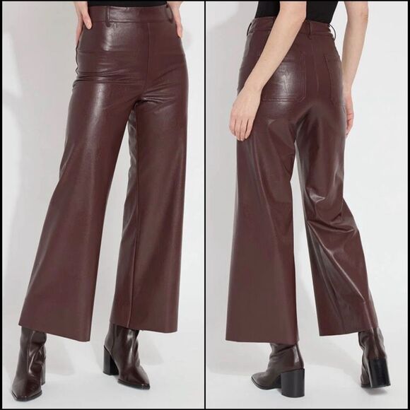 Lysse Pants - LYSSE New York $148 Vegan Leather Wide Leg Pants Burgundy Large Petite NWT